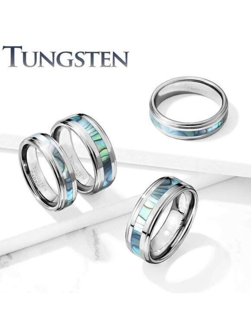 New Tungsten carbide Abalone Inlay Center Ring size‎ 8